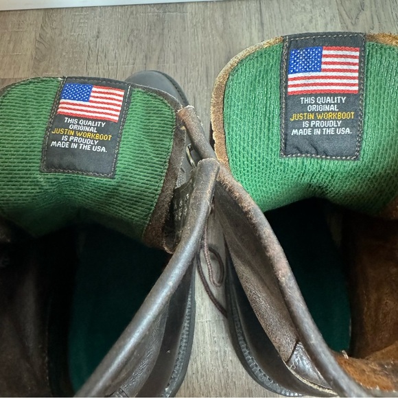 Justin Work Boots Brown Leather 760 Lace Up Size 8 Made in USA Round Toe - Picture 12 of 12